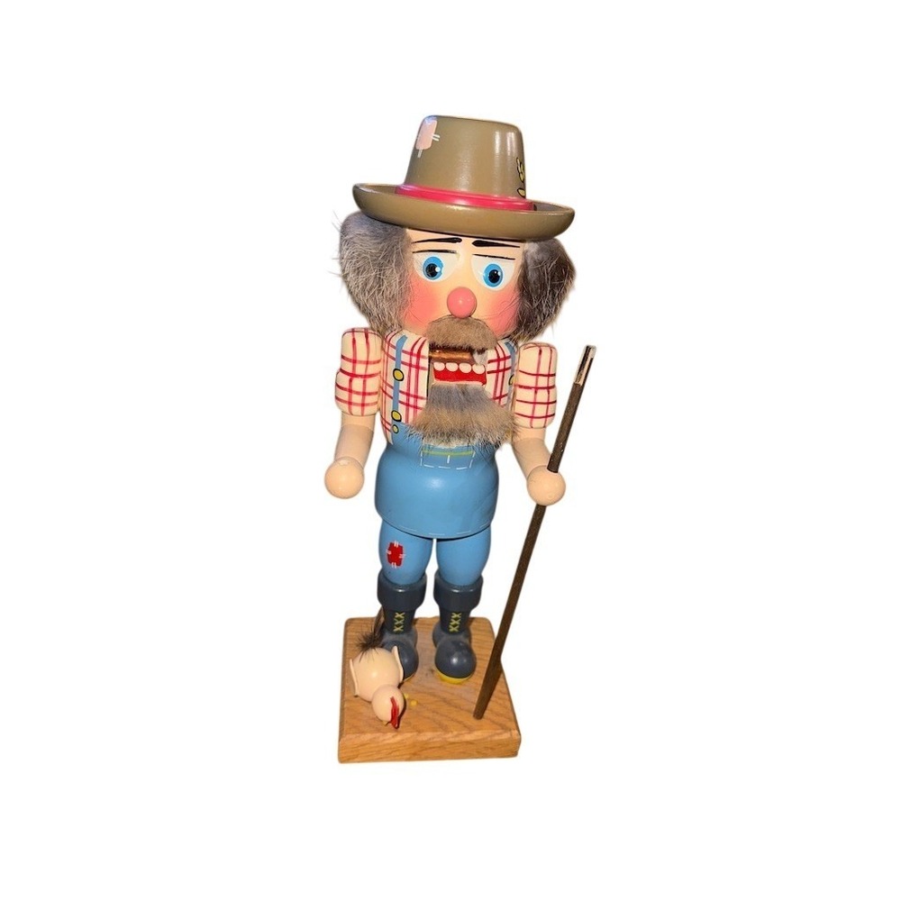 Rauchmann German Wooden Nutcracker Farmer w/ Staff Chicken Base 14 in many flaws